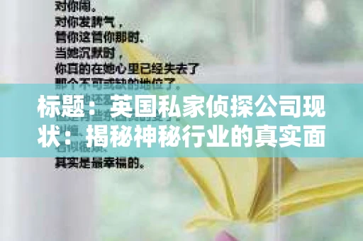 标题：英国私家侦探公司现状：揭秘神秘行业的真实面貌